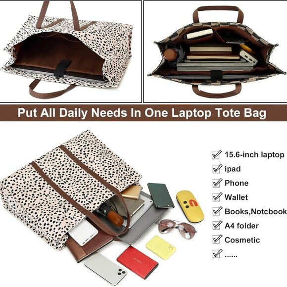 Laptop Tote Bag for Women Work 15.6 inch Canvas Shoulder Bags Computer Messenger - Picture 4 of 9